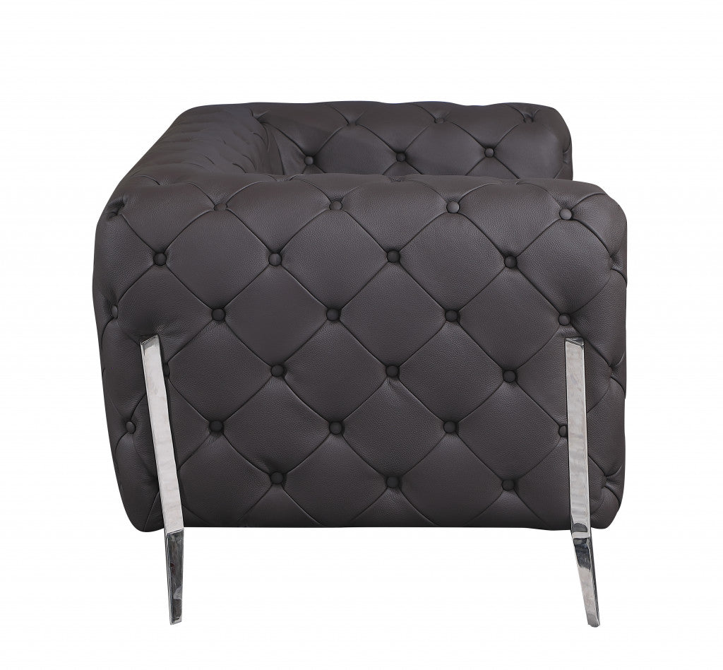 69" Brown And Silver Italian Leather Loveseat - Homeroots - Flyclothing LLC