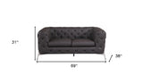 69" Brown And Silver Italian Leather Loveseat - Homeroots - Flyclothing LLC