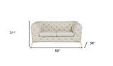 69" Beige And Gold Italian Leather Loveseat - Homeroots - Flyclothing LLC