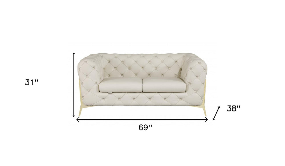 69" Beige And Gold Italian Leather Loveseat - Homeroots - Flyclothing LLC