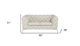 69" Beige And Gold Italian Leather Loveseat - Homeroots - Flyclothing LLC