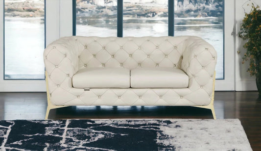 69" Beige And Gold Italian Leather Loveseat - Homeroots