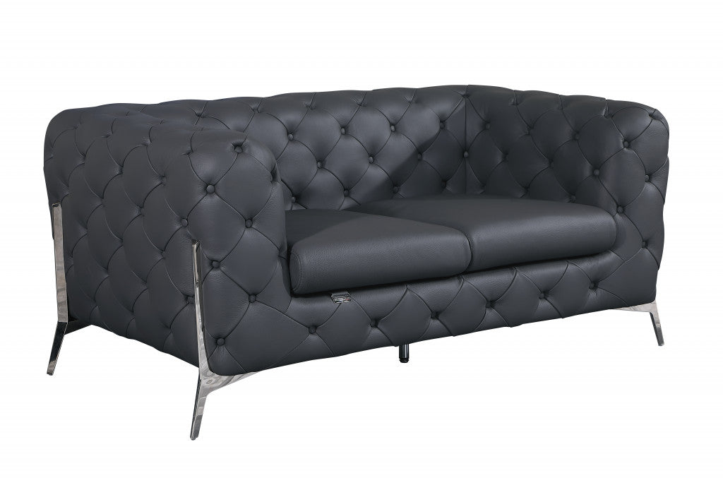 69" Gray And Silver Italian Leather Loveseat - Homeroots - Flyclothing LLC
