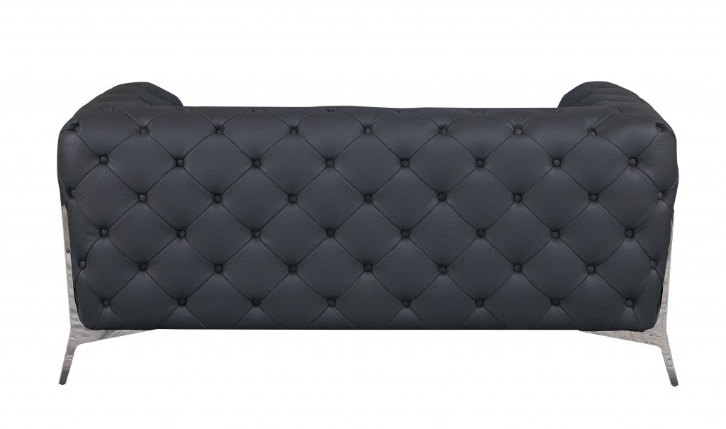 69" Gray And Silver Italian Leather Loveseat - Homeroots - Flyclothing LLC