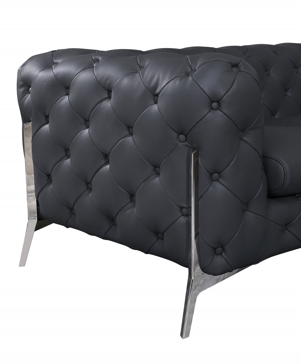 69" Gray And Silver Italian Leather Loveseat - Homeroots - Flyclothing LLC