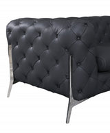 69" Gray And Silver Italian Leather Loveseat - Homeroots - Flyclothing LLC