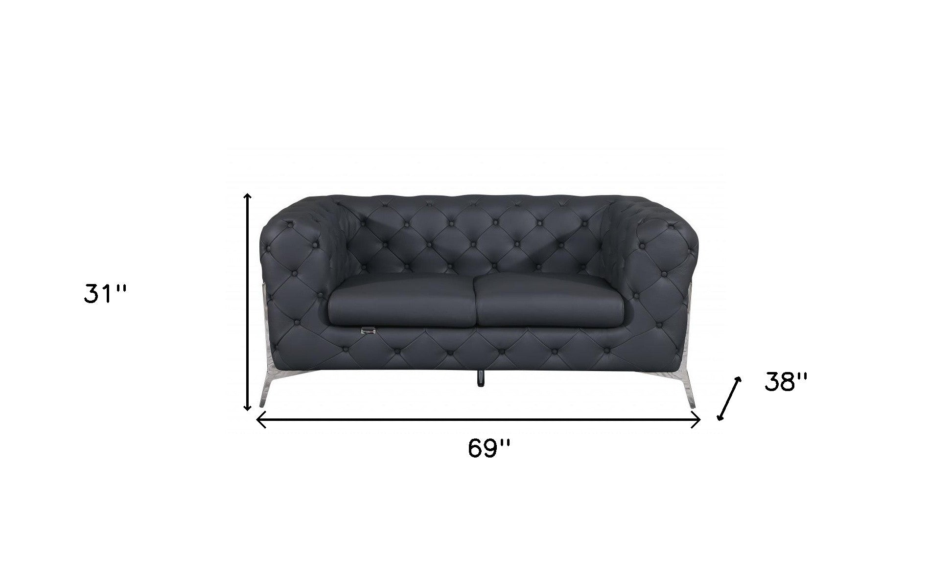 69" Gray And Silver Italian Leather Loveseat - Homeroots - Flyclothing LLC