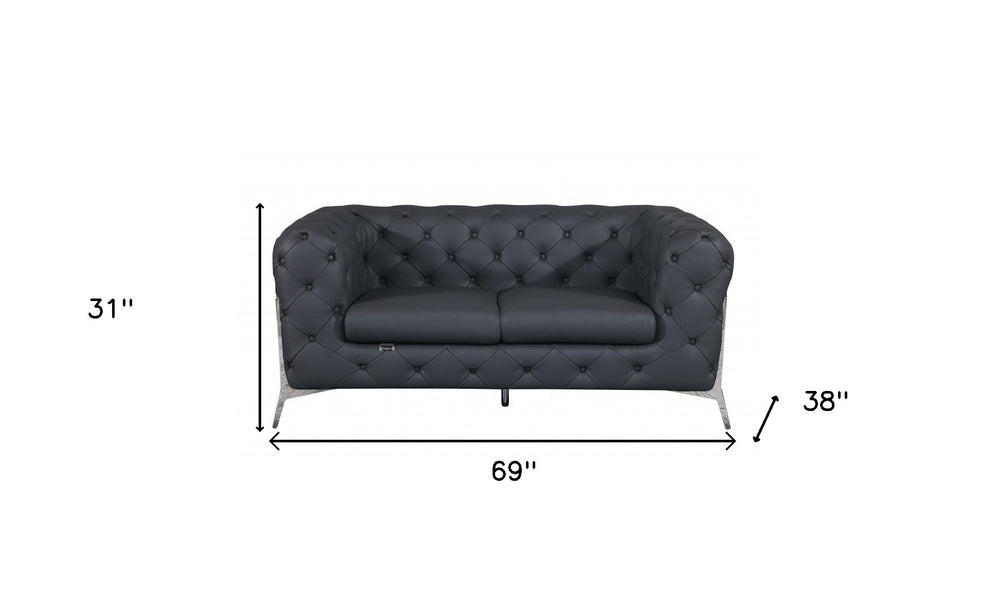 69" Gray And Silver Italian Leather Loveseat - Homeroots - Flyclothing LLC