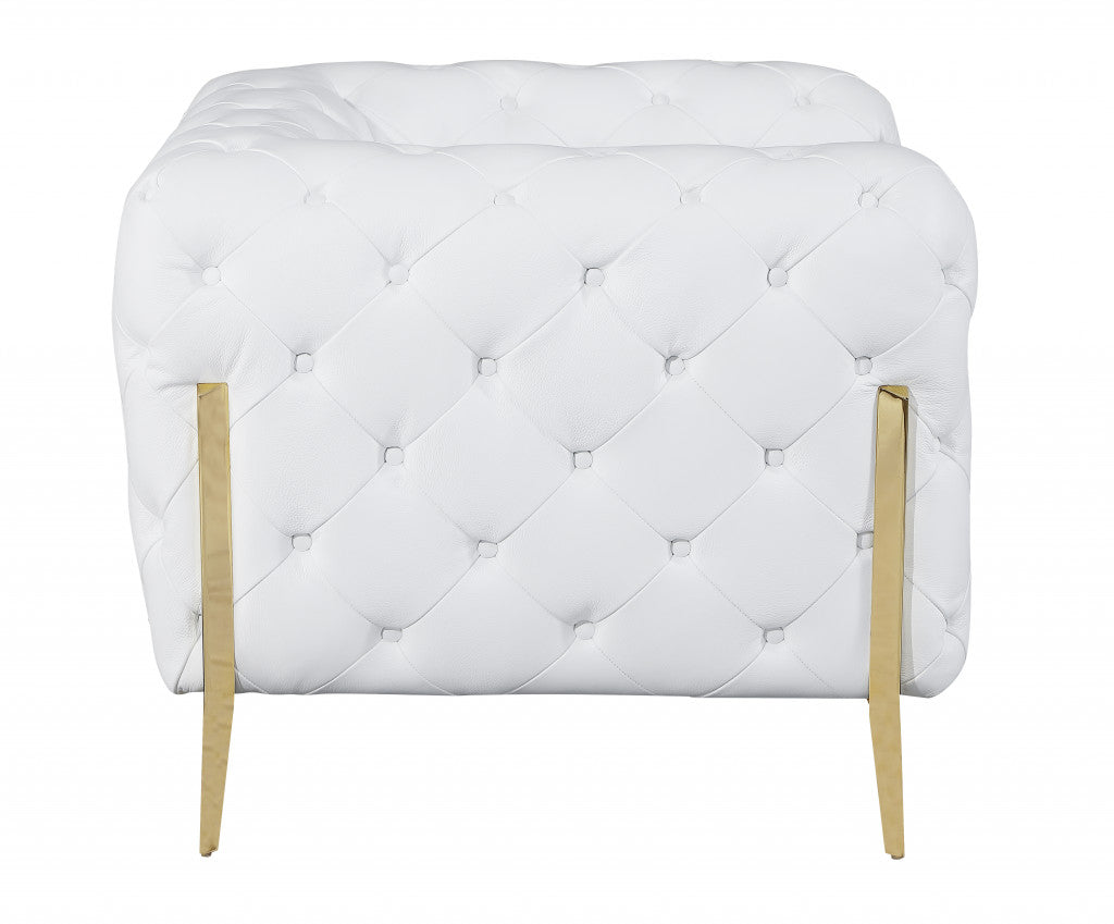 69" White And Gold Italian Leather Loveseat - Homeroots - Flyclothing LLC