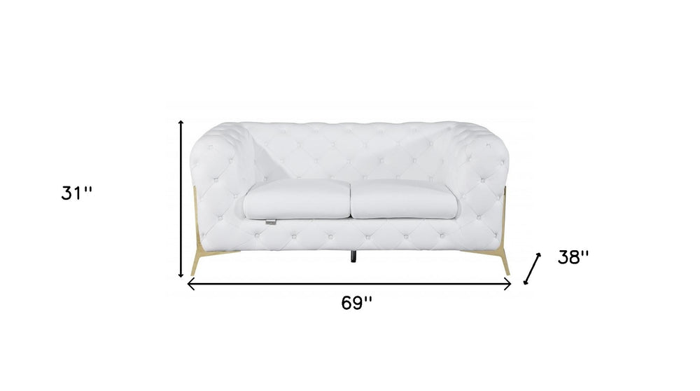 69" White And Gold Italian Leather Loveseat - Homeroots - Flyclothing LLC