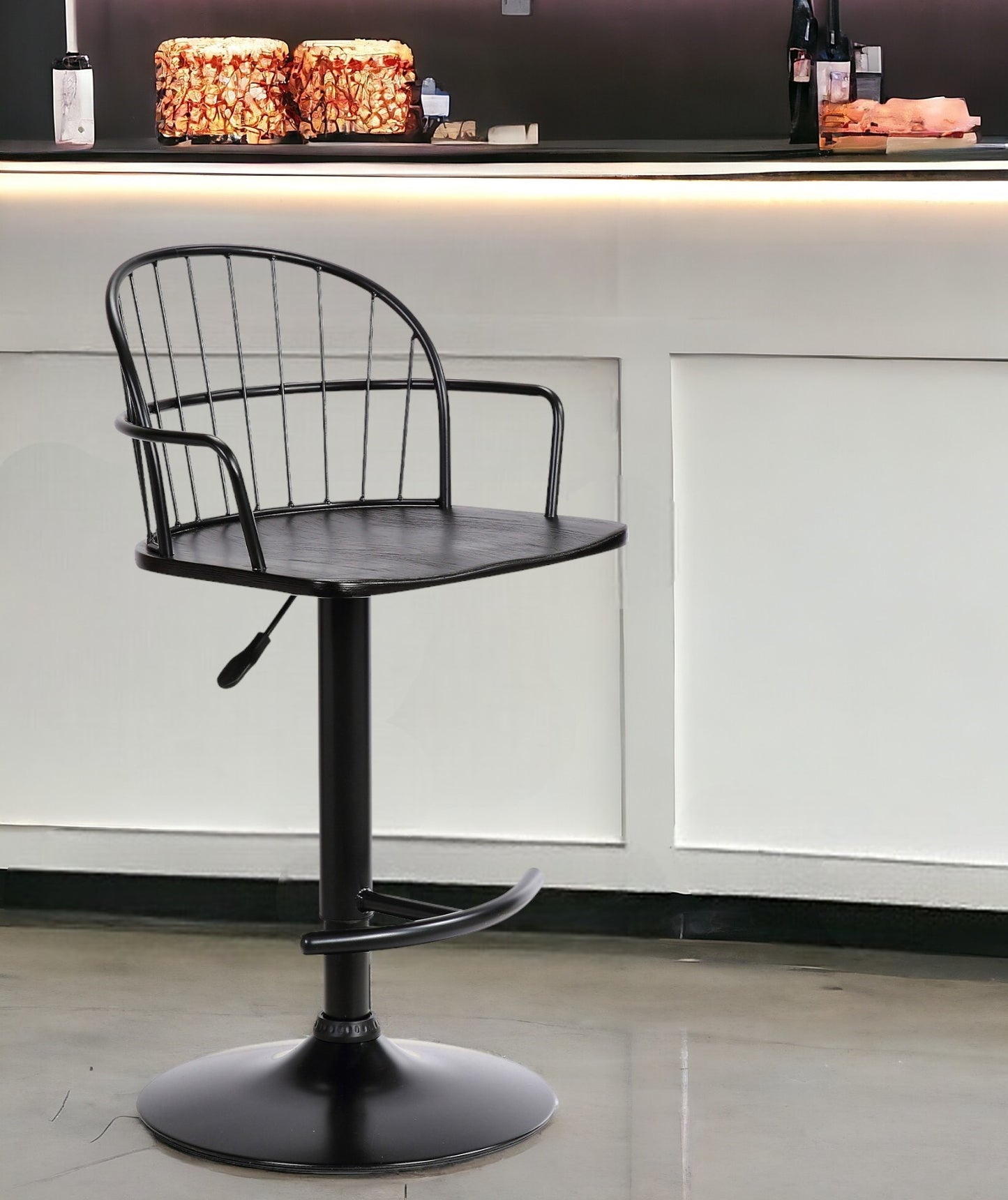 23" Black Iron Low Back Adjustable Height Bar Chair - Homeroots - Flyclothing LLC