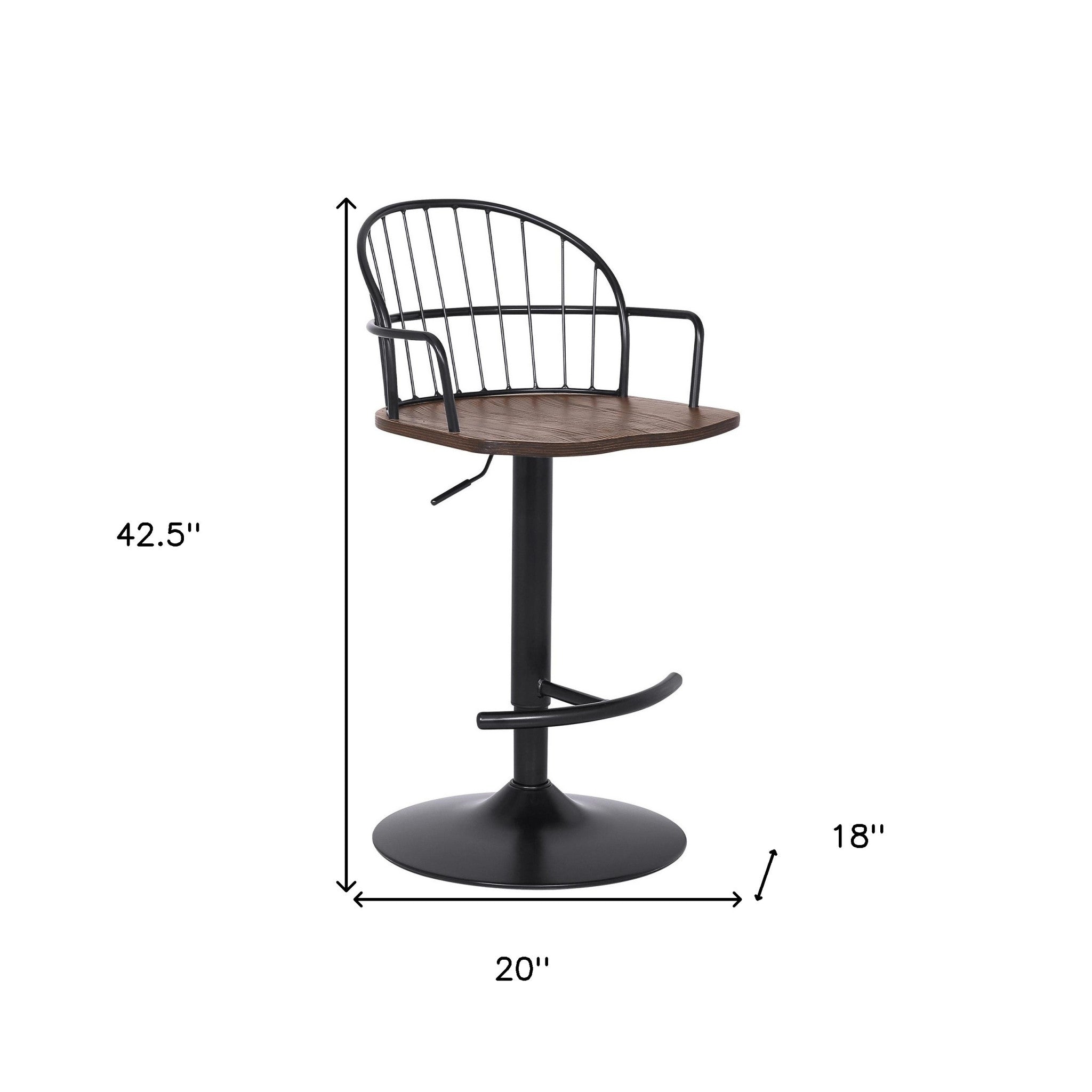 23" Brown And Black Iron Low Back Adjustable Height Bar Chair - Homeroots - Flyclothing LLC