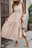 Decorative Button Notched Tiered Dress - Trendsi