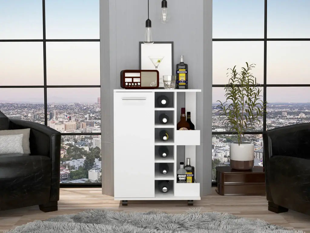 White Rolling Bar Cart With Wine Storage - Homeroots - Flyclothing LLC