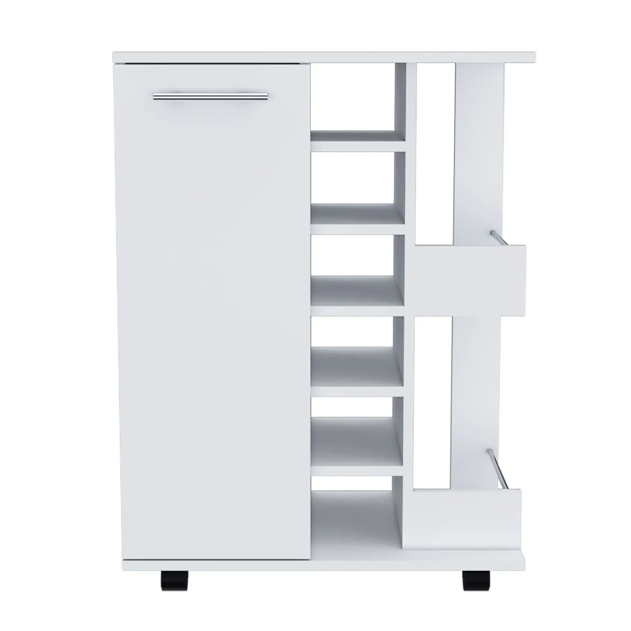 White Rolling Bar Cart With Wine Storage - Homeroots - Flyclothing LLC
