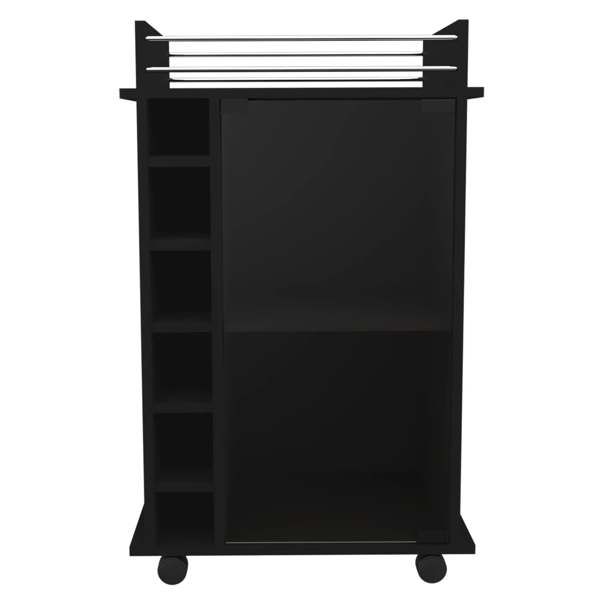 Black Rolling Bar Cart With Wine Storage - Homeroots - Flyclothing LLC