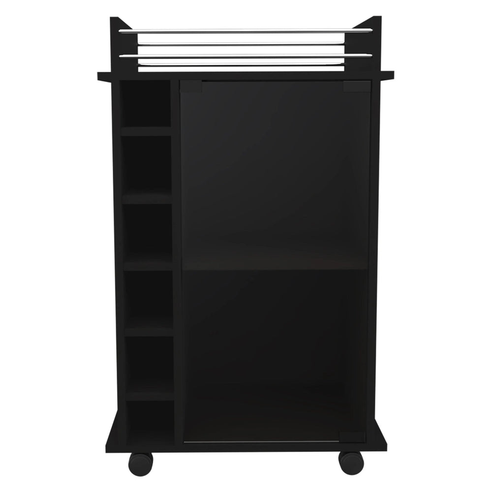 Black Rolling Bar Cart With Wine Storage - Homeroots