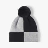 Color Block Knit Hat with Pom-pom - Trendsi