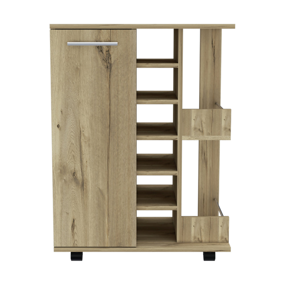 Brown Rolling Bar Cart With Wine Storage - Homeroots