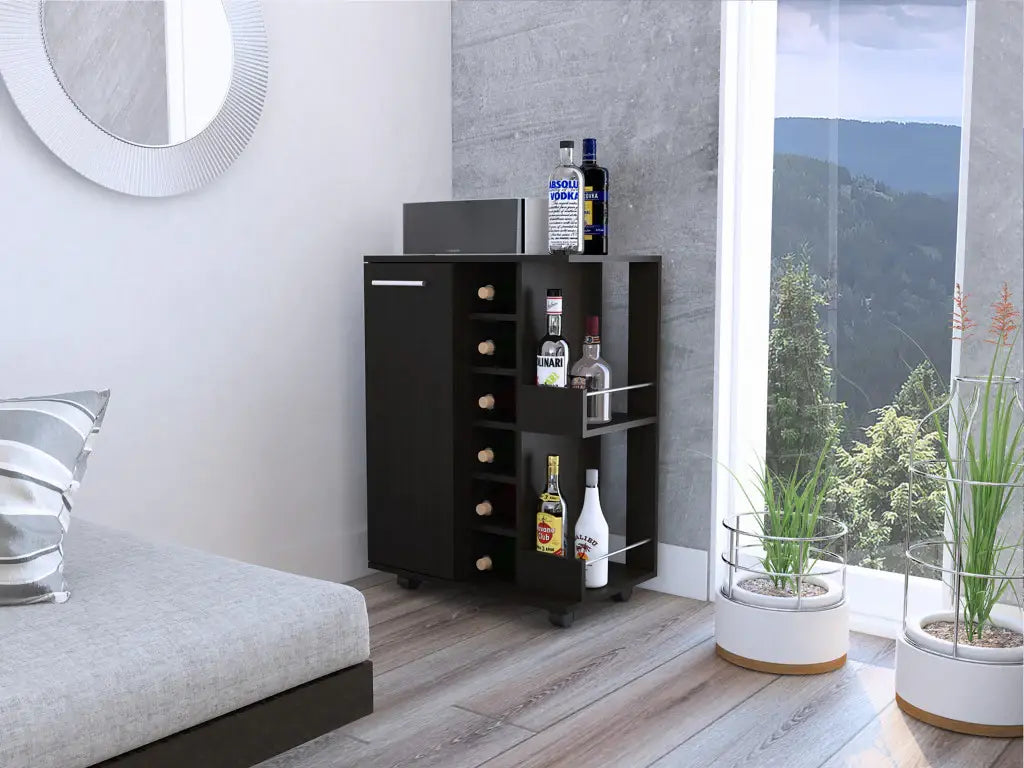 Black Rolling Bar Cart With Wine Storage - Homeroots - Flyclothing LLC