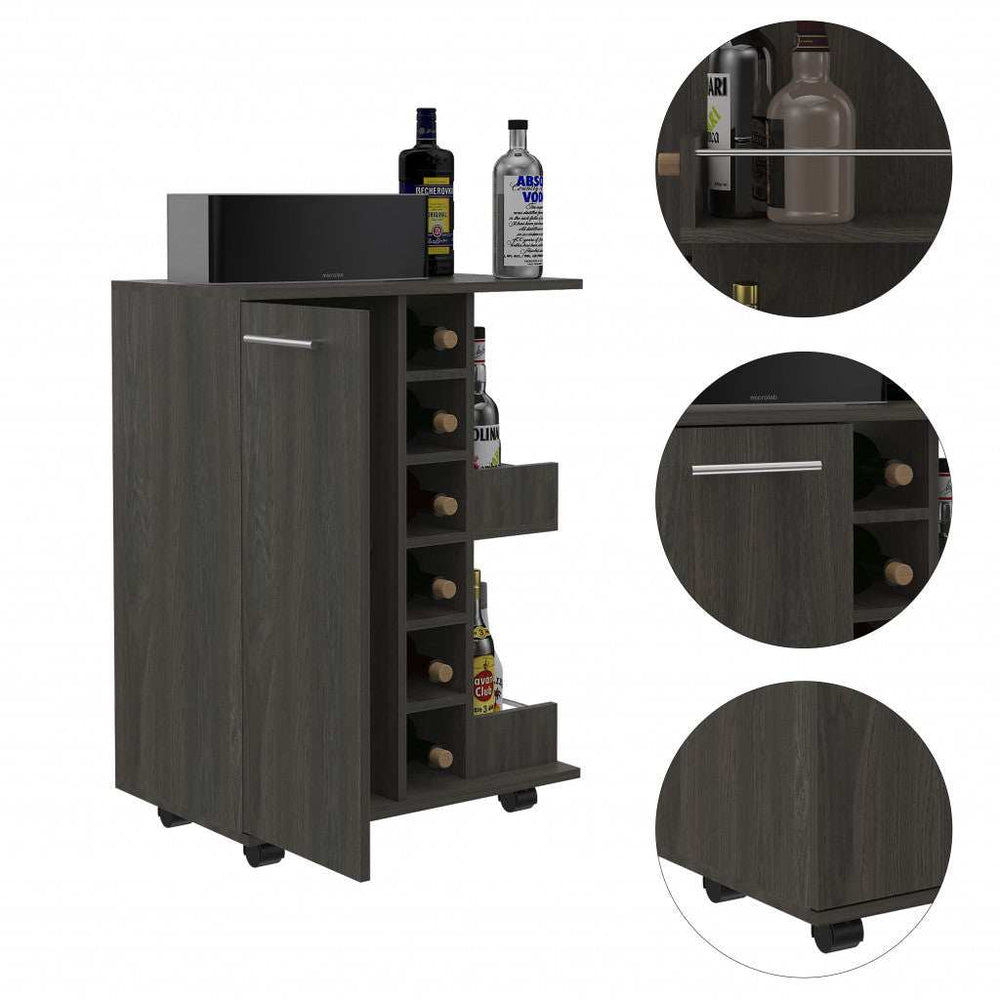 Espresso Rolling Bar Cart With Wine Storage - Homeroots - Flyclothing LLC