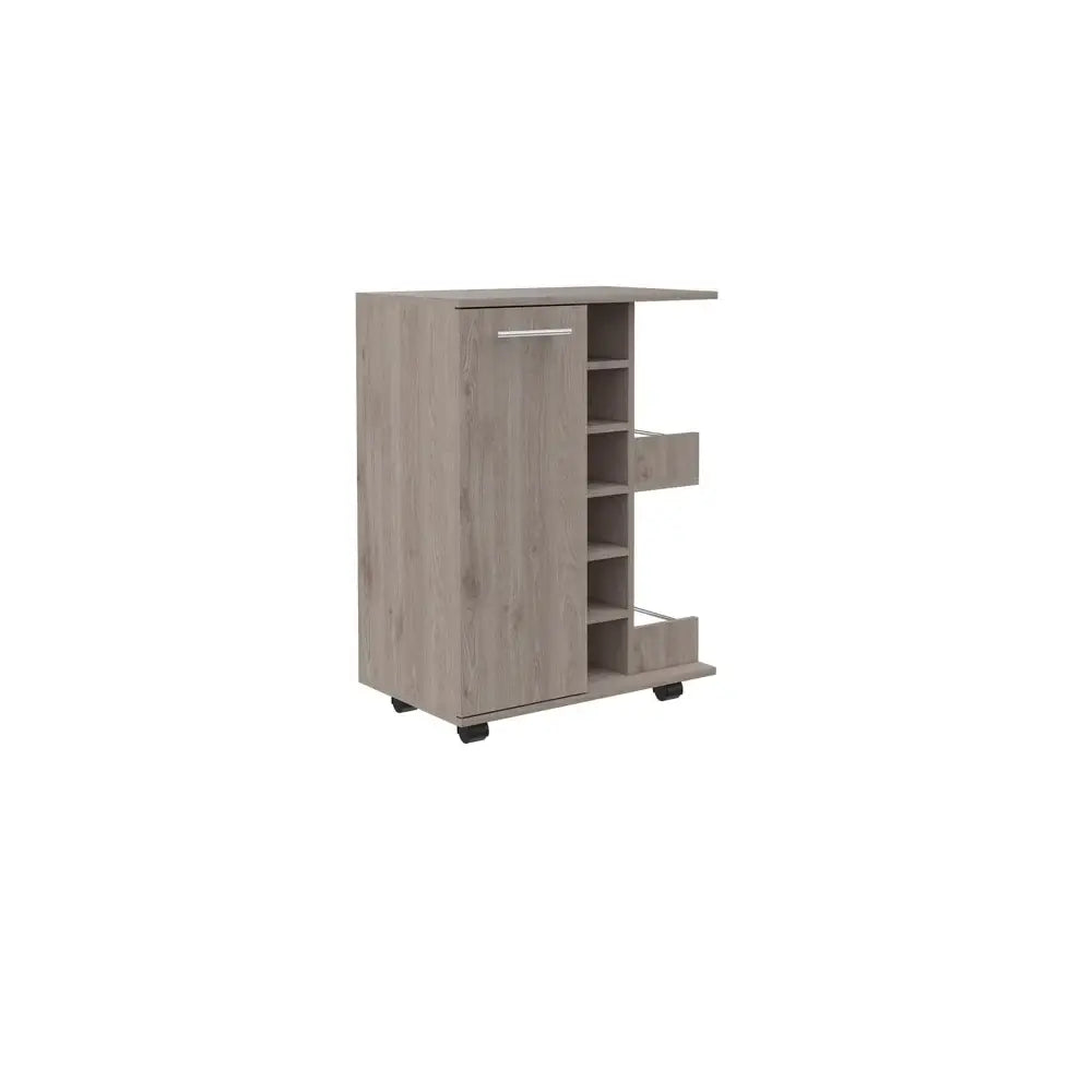 Light Gray Rolling Bar Cart With Wine Storage - Homeroots - Flyclothing LLC