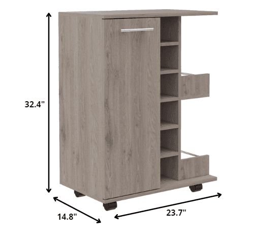 Light Gray Rolling Bar Cart With Wine Storage - Homeroots - Flyclothing LLC