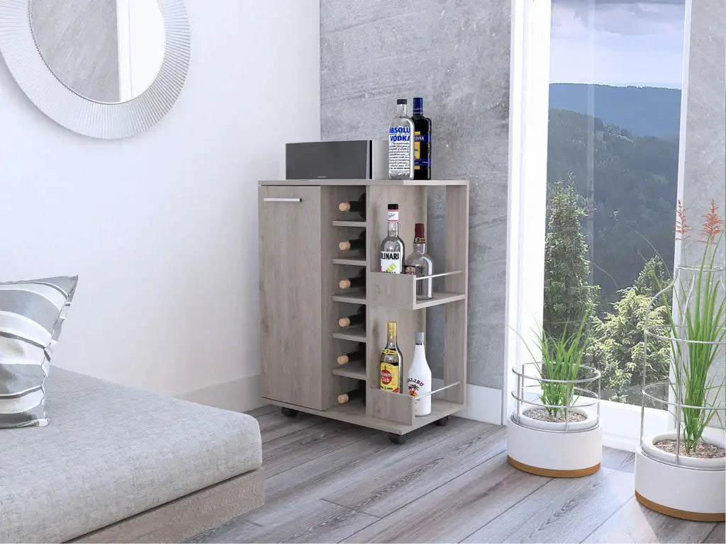 Light Gray Rolling Bar Cart With Wine Storage - Homeroots - Flyclothing LLC