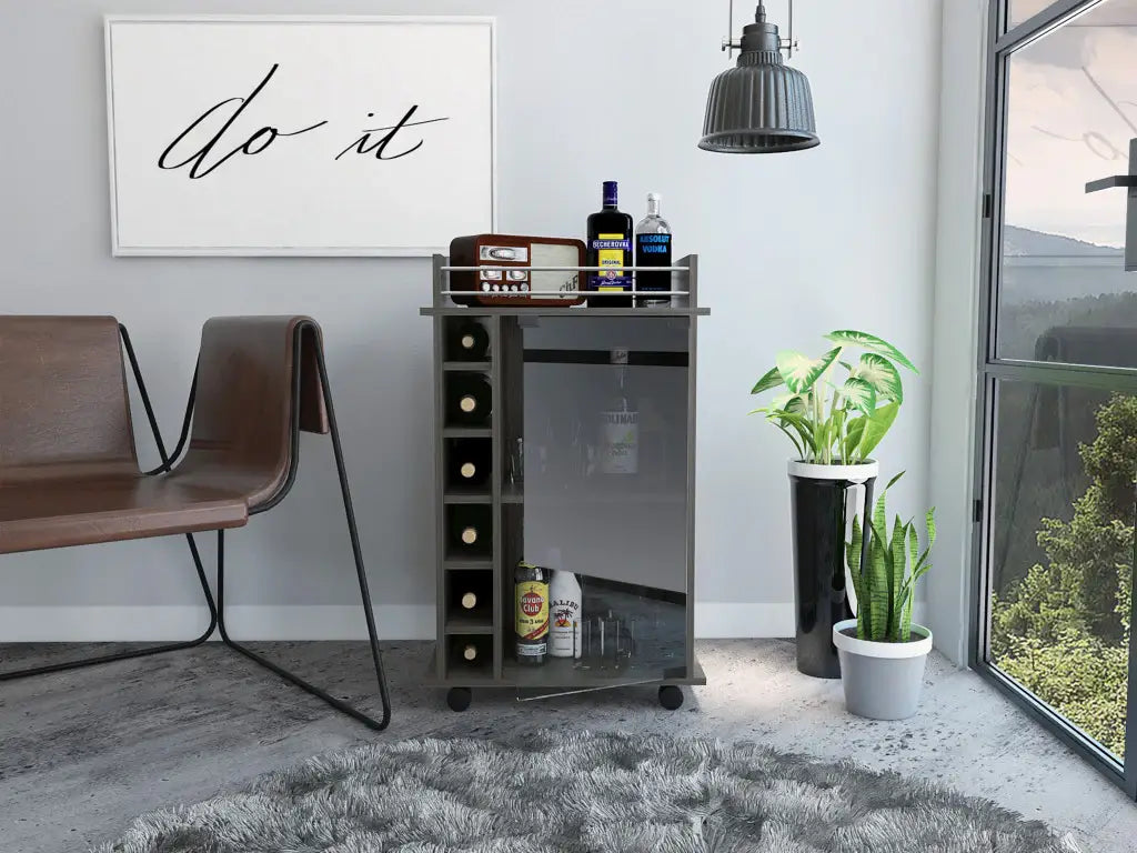 Espresso Rolling Bar Cart With Wine Storage - Homeroots - Flyclothing LLC