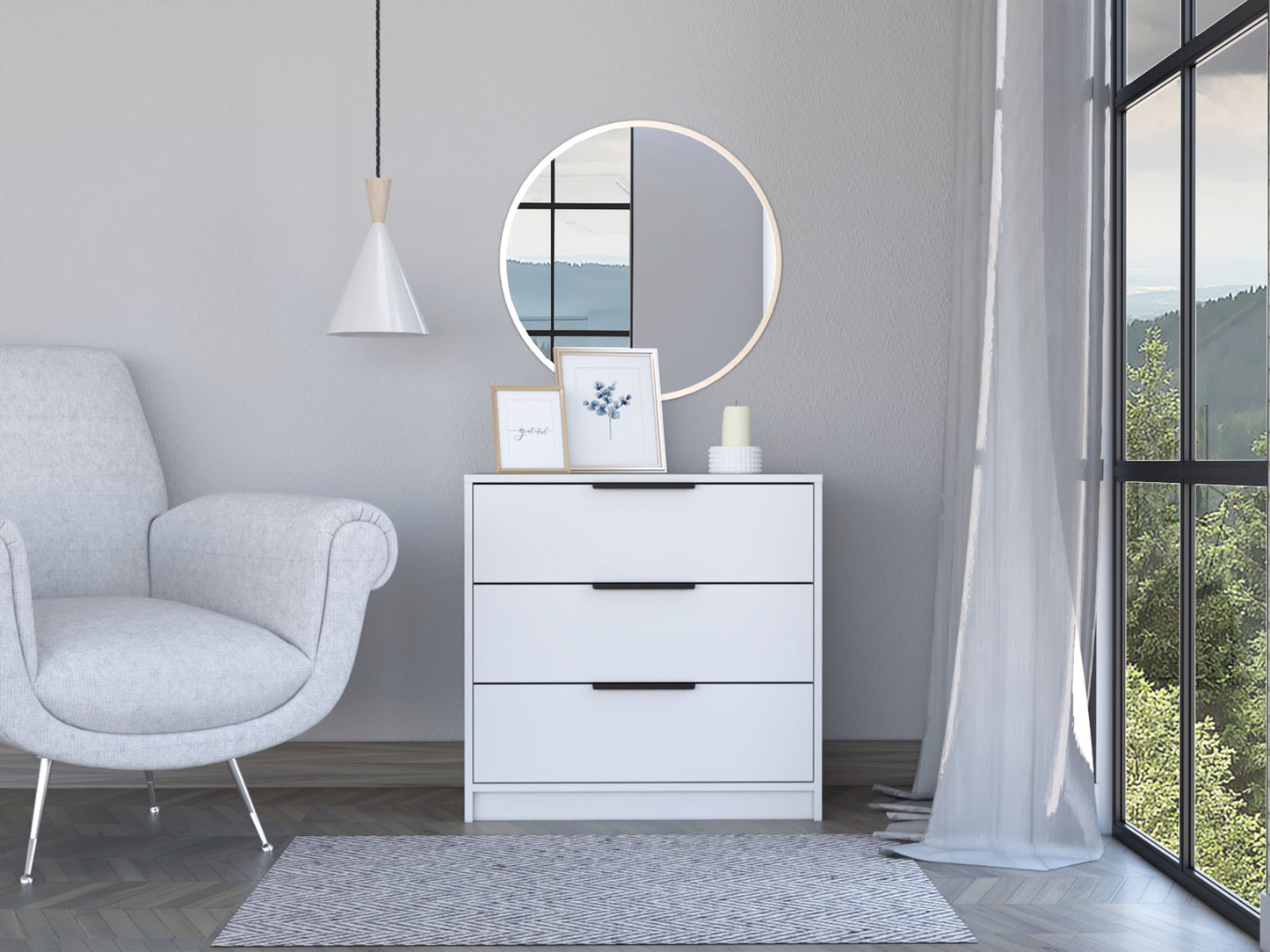 28" White Manufactured Wood Three Drawer Dresser - Homeroots - Flyclothing LLC