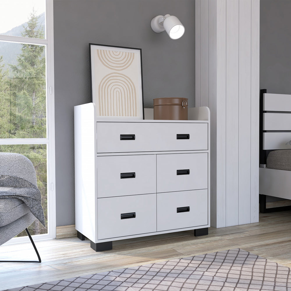 33" White Manufactured Wood Five Drawer Dresser - Homeroots - Flyclothing LLC
