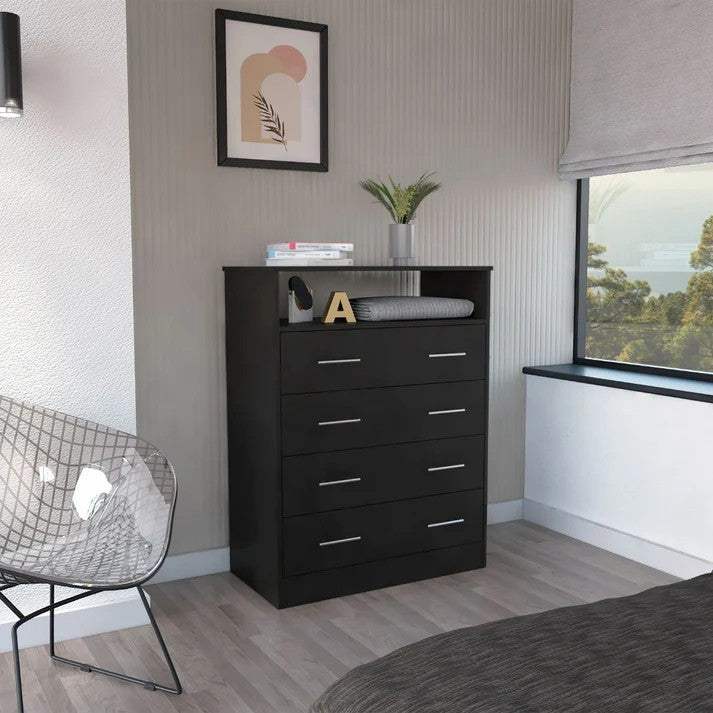 33" Black Wood Four Drawer Dresser - HomeRoots - Flyclothing LLC