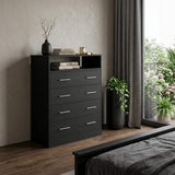 33" Black Wood Four Drawer Dresser - HomeRoots - Flyclothing LLC