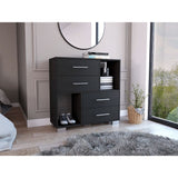 35" Black Manufactured Wood Four Drawer Dresser with Cubes - Homeroots