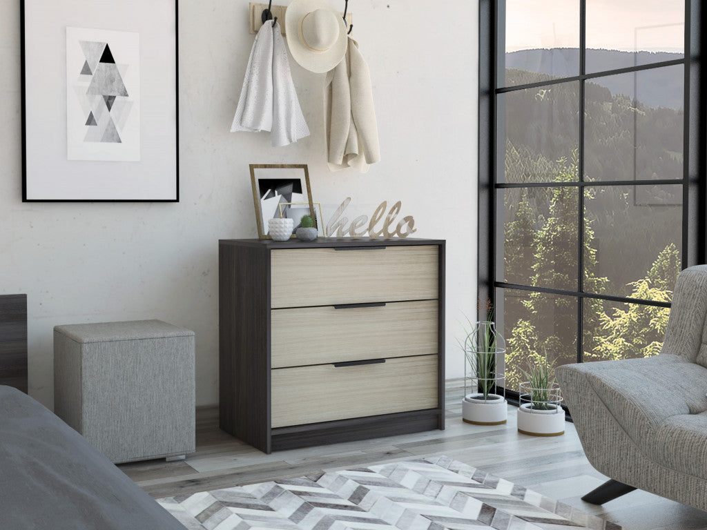 28" Black And Light Oak Manufactured Wood Three Drawer Dresser - Homeroots - Flyclothing LLC