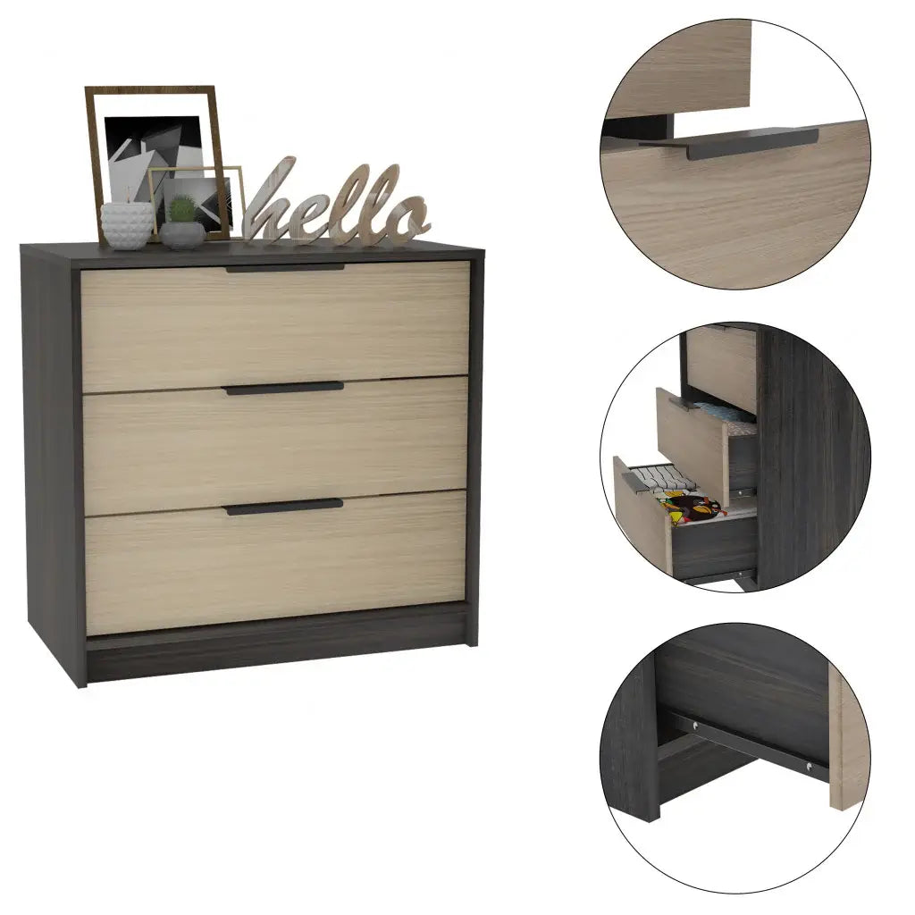 28" Black And Light Oak Manufactured Wood Three Drawer Dresser - Homeroots - Flyclothing LLC