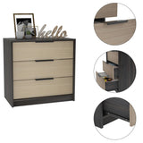 28" Black And Light Oak Manufactured Wood Three Drawer Dresser - Homeroots