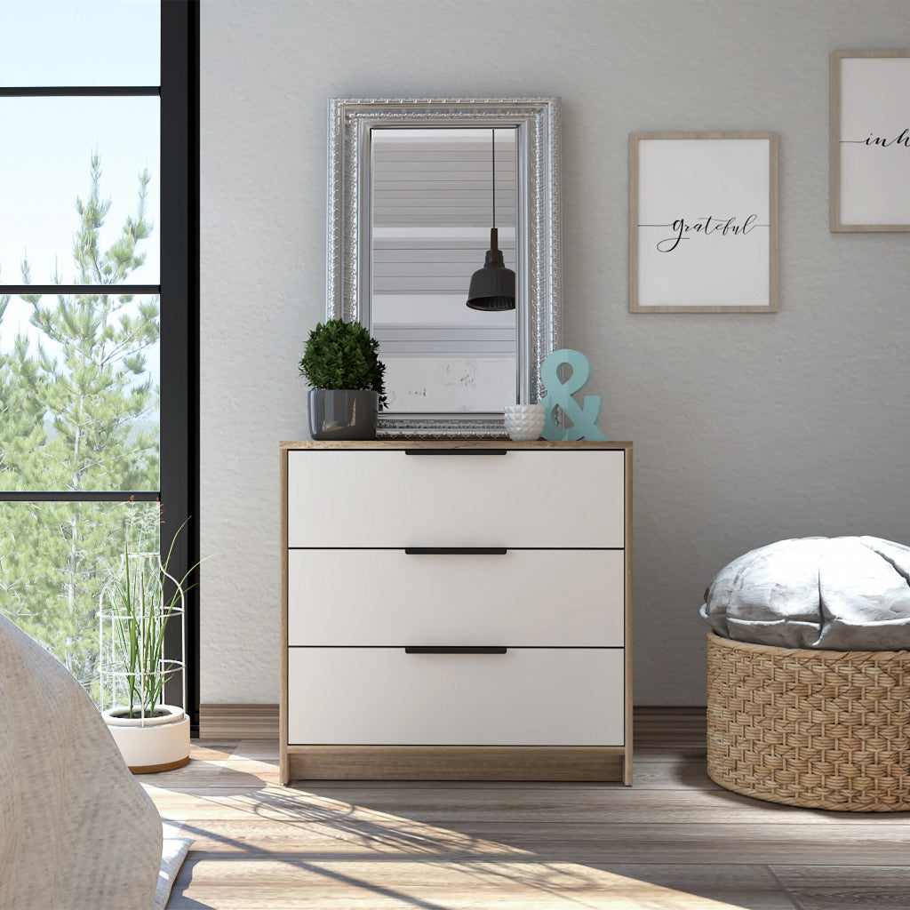28" Light Oak And White Three Drawer Dresser - Homeroots - Flyclothing LLC