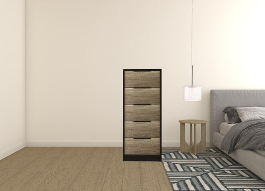 42" Black And Light Oak Manufactured Wood Five Drawer Chest - Homeroots