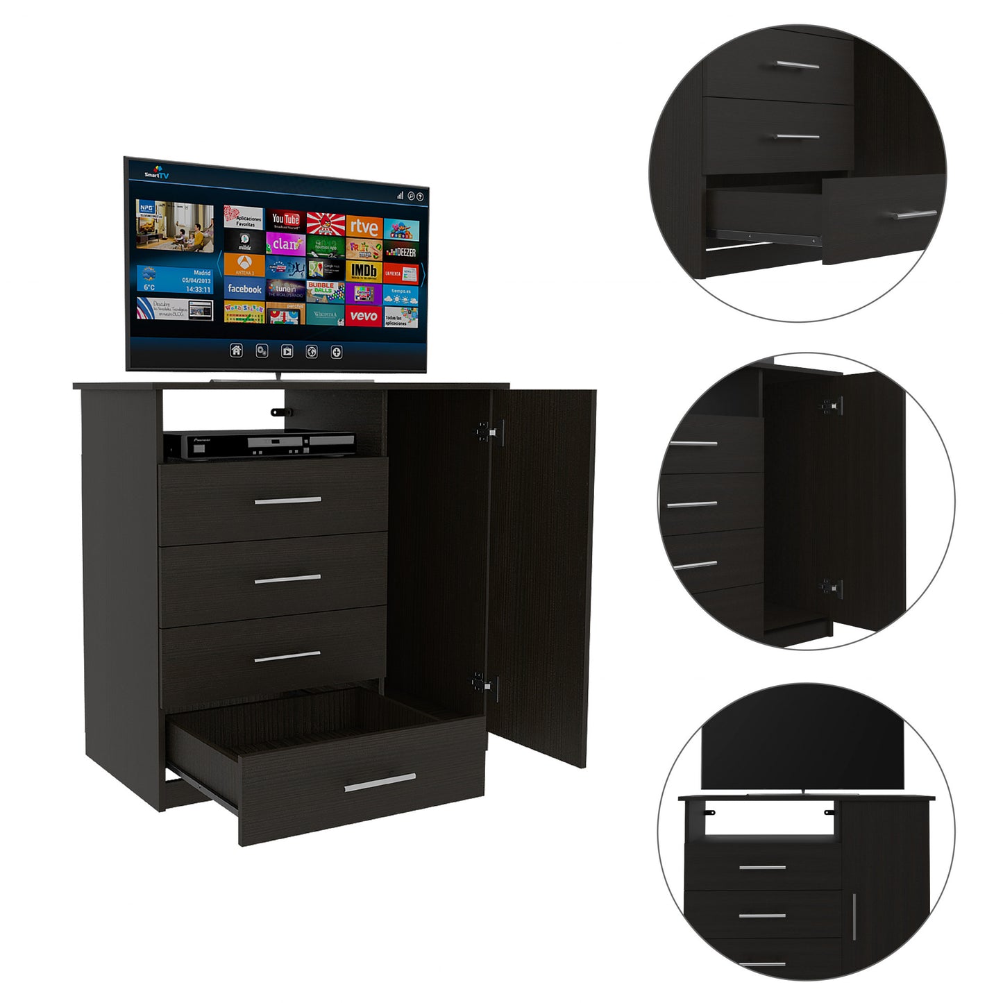 36" Black Manufactured Wood Four Drawer Combo Dresser - Homeroots - Flyclothing LLC