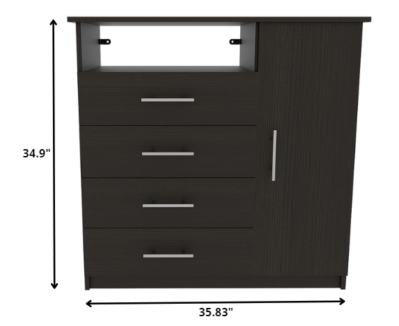 36" Black Manufactured Wood Four Drawer Combo Dresser - Homeroots - Flyclothing LLC