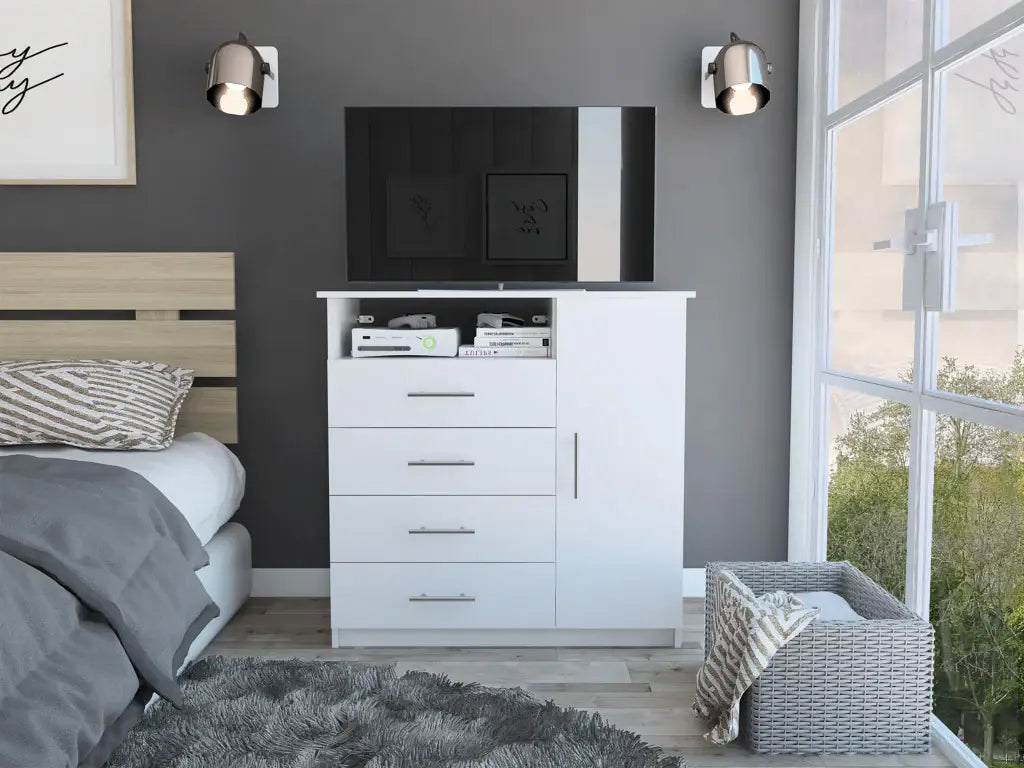 36" White Manufactured Wood Four Drawer Combo Dresser - Homeroots - Flyclothing LLC
