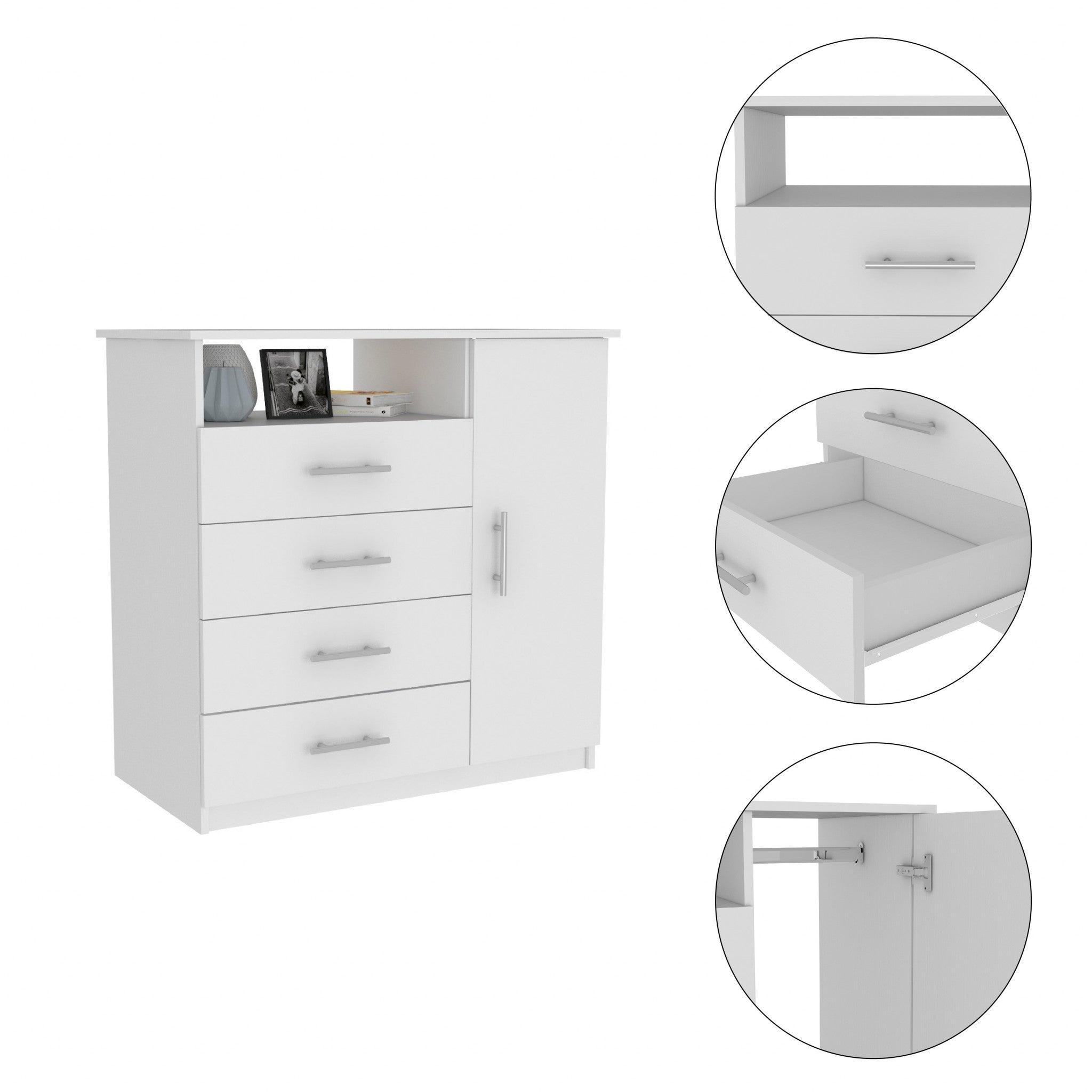 36" White Manufactured Wood Four Drawer Combo Dresser - Homeroots - Flyclothing LLC
