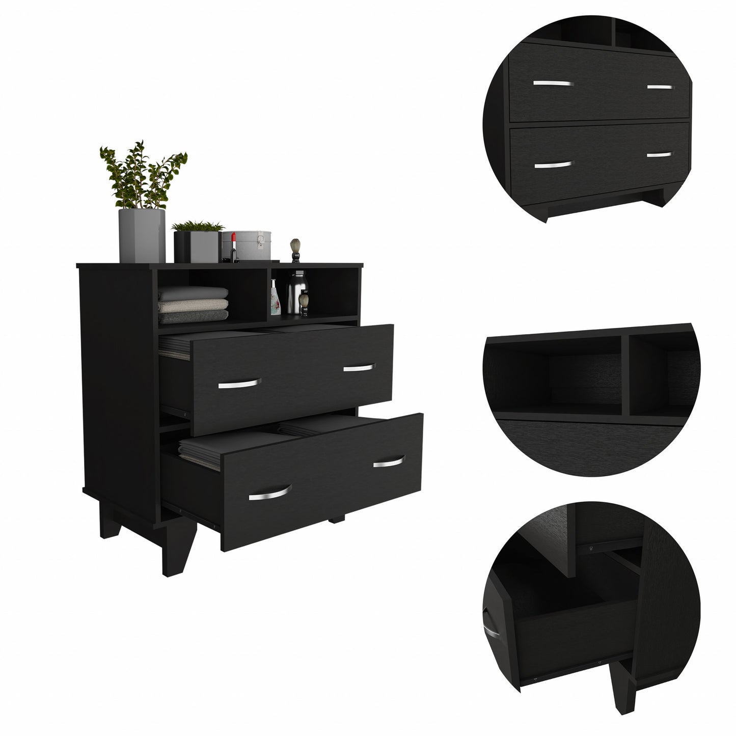 32" Black Manufactured Wood Two Drawer Dresser - Homeroots - Flyclothing LLC