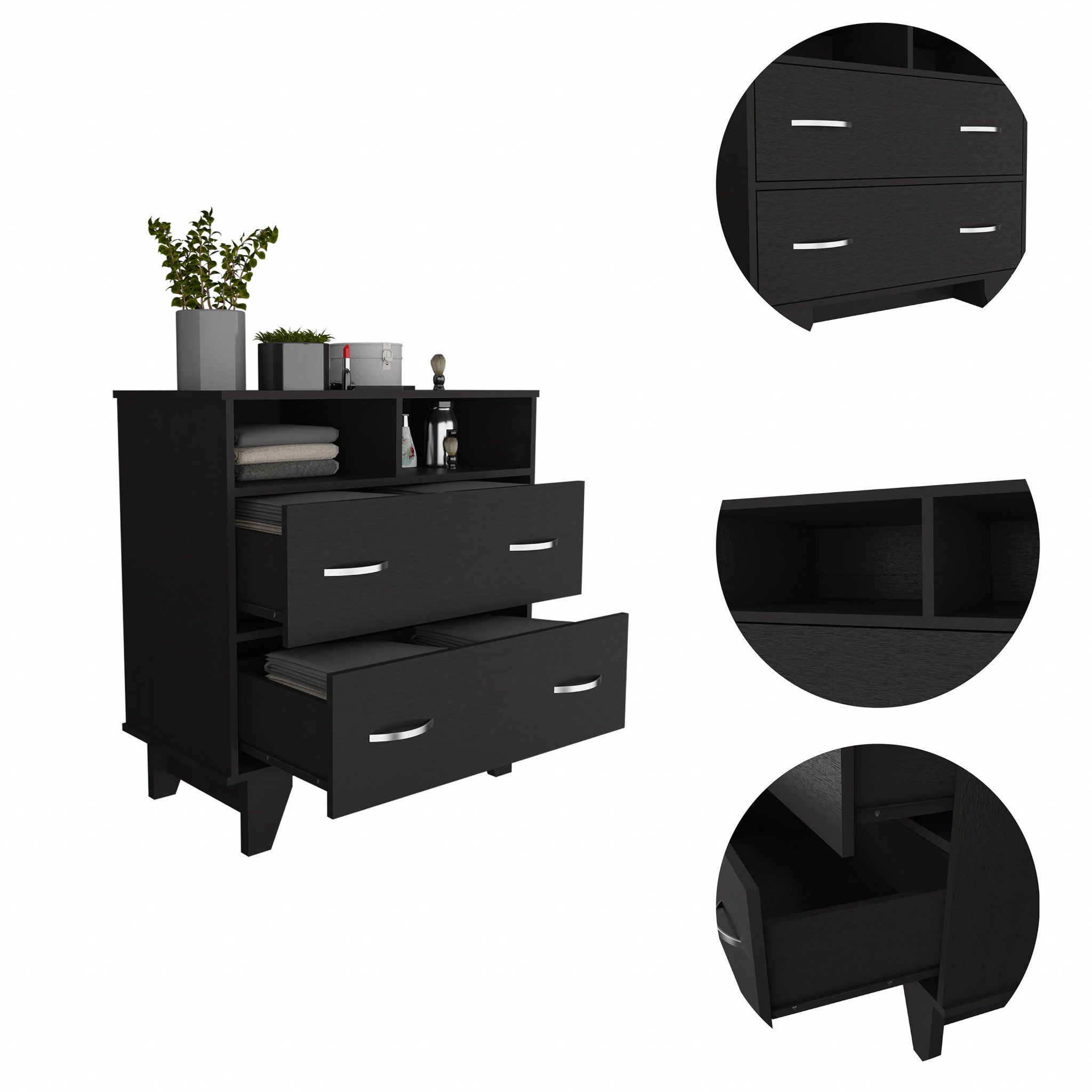 32" Black Manufactured Wood Two Drawer Dresser - Homeroots - Flyclothing LLC