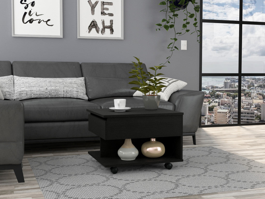 22" Black Manufactured Wood Rectangular Lift Top Coffee Table With Drawer - Homeroots - Flyclothing LLC