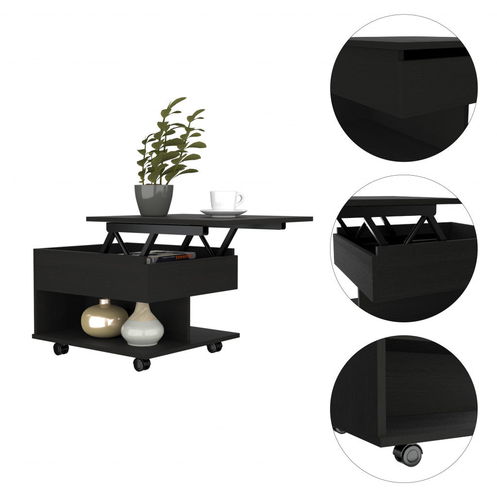 22" Black Manufactured Wood Rectangular Lift Top Coffee Table With Drawer - Homeroots - Flyclothing LLC