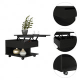 22" Black Manufactured Wood Rectangular Lift Top Coffee Table With Drawer - Homeroots - Flyclothing LLC