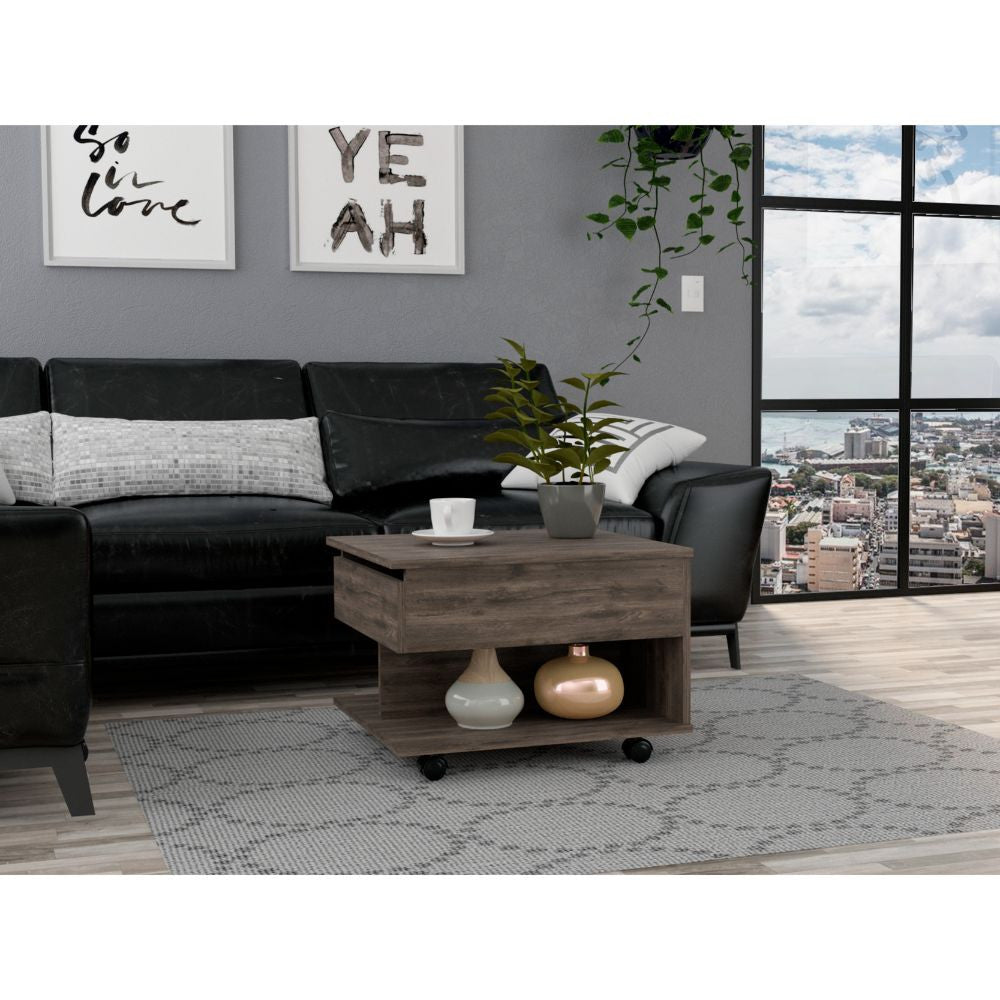22" Dark Brown Manufactured Wood Rectangular Lift Top Coffee Table With Drawer - Homeroots - Flyclothing LLC