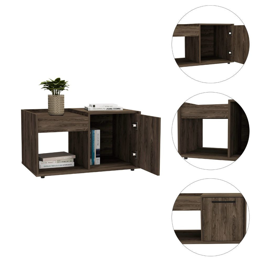 32" Dark Walnut Manufactured Wood Rectangular Coffee Table With Shelf - Homeroots - Flyclothing LLC